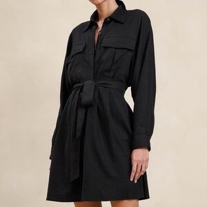 Banana Republic, Linen-Blend “Utility” Mini Shirtdress, Black, Size S